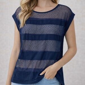 La Moda Black Block Stripe Sheer Netted  Scoop Neck Sleeveless Goth Blouse S/M